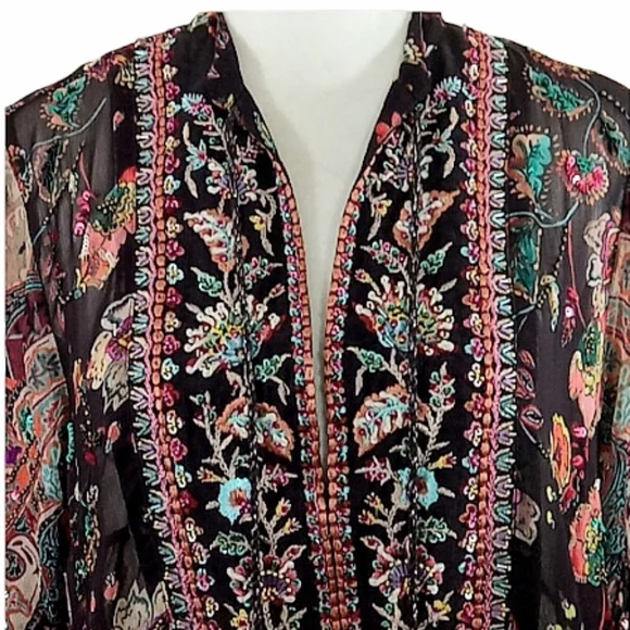 Soft Surroundings Asteria Beaded Sequin Tunic Top Varenna Plum Mixed Floral Sz S - Picture 9 of 16